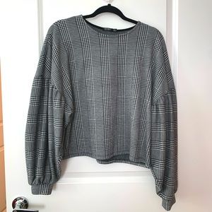Hounds Tooth BERSHKA puff sleeved top